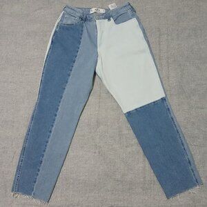 Hollister Curvy High-Rise Mom Jeans Patchwork Two-Tone Blue W27 L27